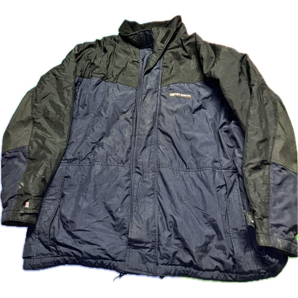 Vtg Ralph Lauren Polo‎ Jeans Co. Mens Size XXL JACKET Zip Blue/Black Heavyweight